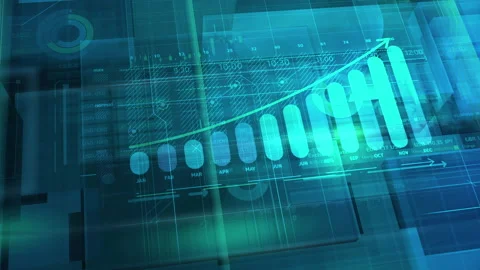 An array of abstract infographics with a growth graph in the center. Stock Footage 152655908