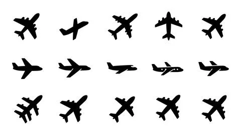 Array Of Airplane Silhouettes In Various Angles For Travel And Aviation Visuals Stock Illustration