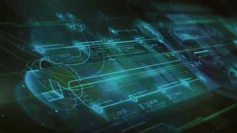 Array of animated data in virtual 3D space Stock Footage 195951852