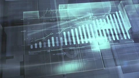 An array of animated infographics in 3D space. 스톡 동영상 139429639