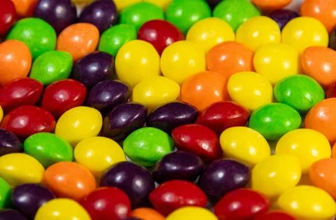 Array of assorted multi colored candies. 스톡 사진