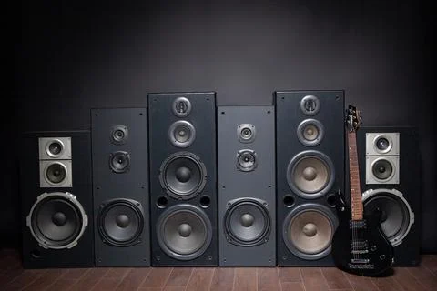 An Array of Audio Loudspeakers on a Wall Stock Photos