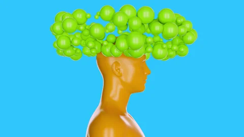 Array of balls flies around human head. Stock Footage 276350028