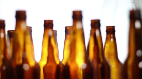 An array of beer bottles with a white background. Stock Footage 68796997
