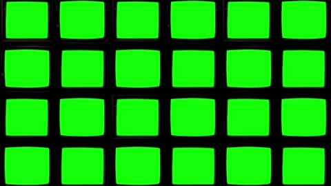 Array of Black Screens with Green Static in Darkness. Chroma Key Stock Footage 267706122