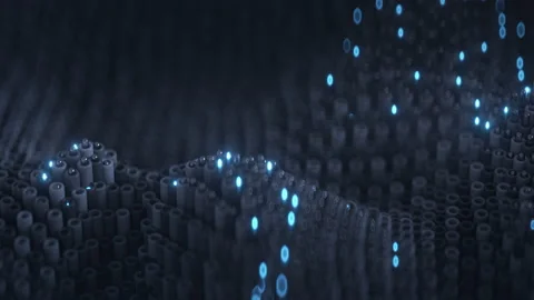 Array of blue futuristic objects are waving seamless loop 3D render animation Stock Footage 163205256