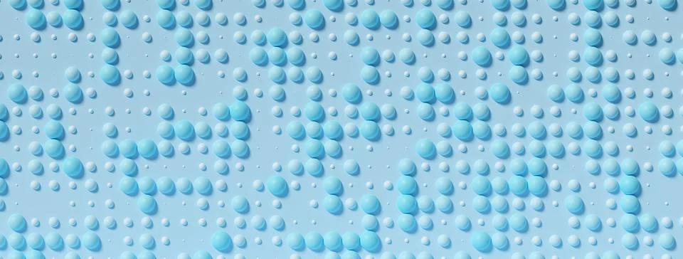 Array of blue spheres with different sizes on blue background, abstract moder Stock Illustration