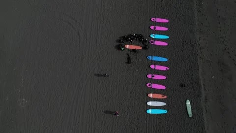 An Array of Brightly Colored Surfboards Beautifully Displayed and Lining the Stock Footage 292476476
