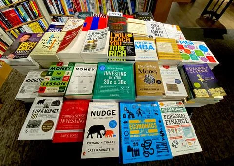 Array of business books. Stock Photos