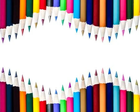 Array of Color Pencils Isolated on White Background Stock Photos