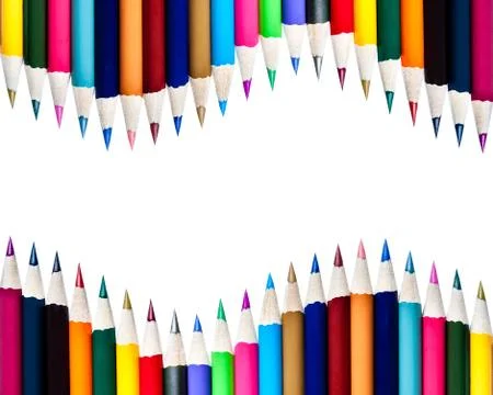 Array of Color Pencils Isolated on White Background Stock Photos