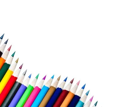 Array of Color Pencils Isolated on White Background Stock Photos
