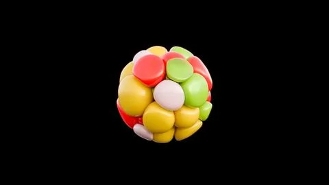 An Array of Colorful Spherical Candy Clusters Set Against a Black Background for Illustration