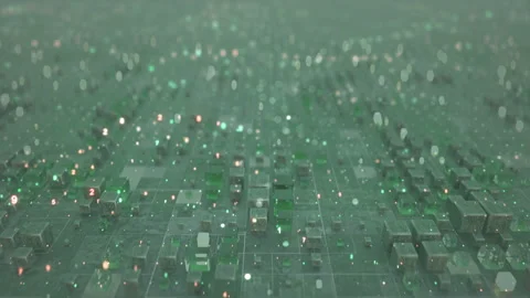 Array of cubes and digital computer code loopable 3D render animation Stock Footage 113152607