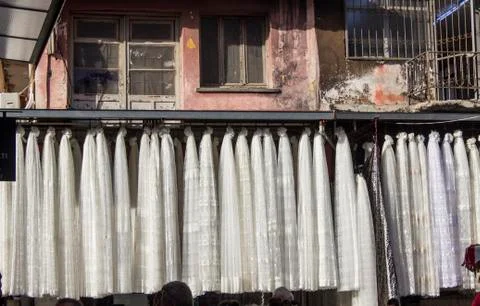 Array of curtain shot in the traditional bazaar Stock Photos