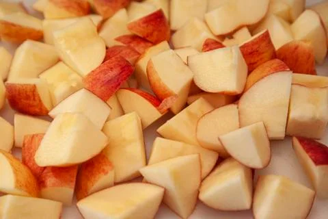 Array of cut and sliced apples Stock Photos