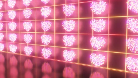 Array of Digital 3D Heart Shapes Reflecting On Shiny Mirror Surface Stock-Footage 242483007