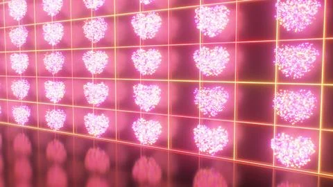 Array of Digital 3D Heart Shapes Reflecting On Shiny Mirror Surface Stock Photos
