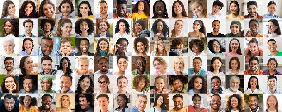 Array of diverse faces in a collage format Foto stock