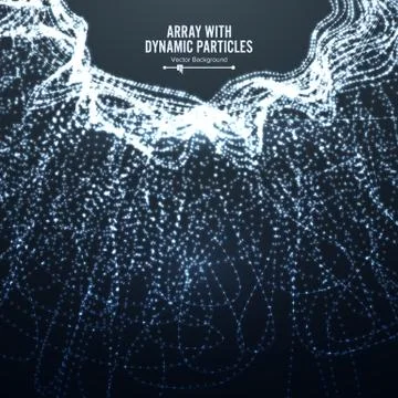 Array With Dynamic Particles. Round Dots And Lines. Graphic Abstract Background 스톡 일러스트