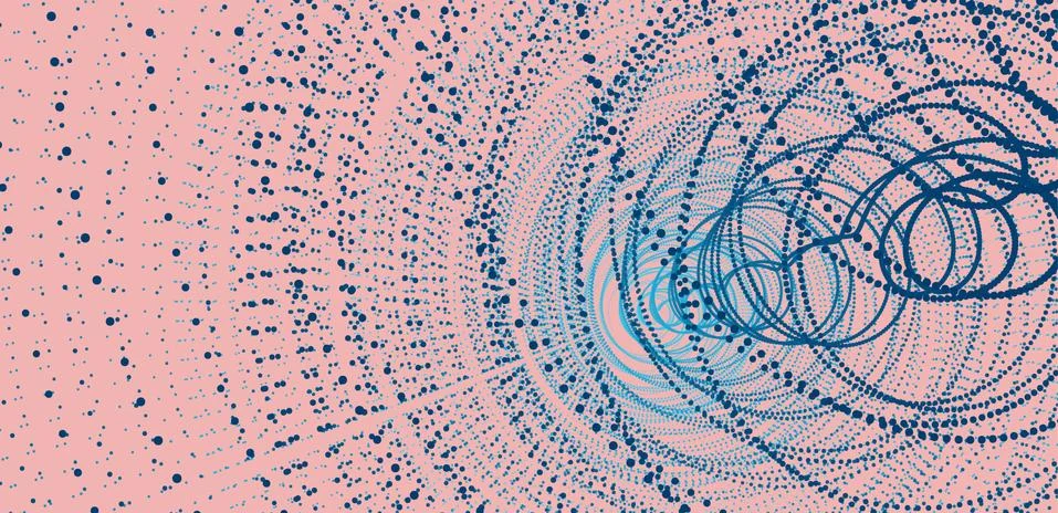 Array with dynamic particles. Swirl with connected dots. Abstract science or  Stock Illustration