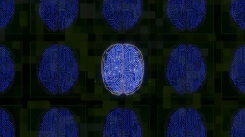 Array of electronic brains but only one works Stock Footage 143384253