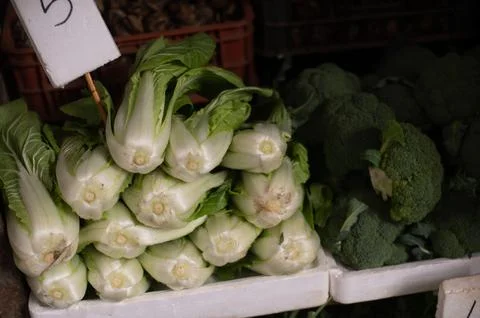 Array of fresh vegetables for sale at a local market Stock Photos