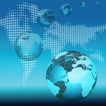 Array of globes with background of world map Stock Illustration