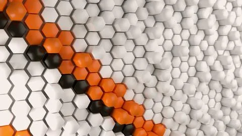 Array of hexagons, with stripes of hexagons in white / orange / black Stock Illustration