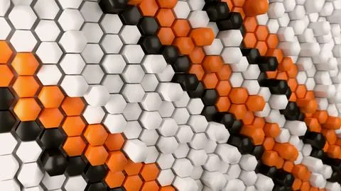 Array of hexagons, with stripes of hexagons in white / orange / black Stock Illustration