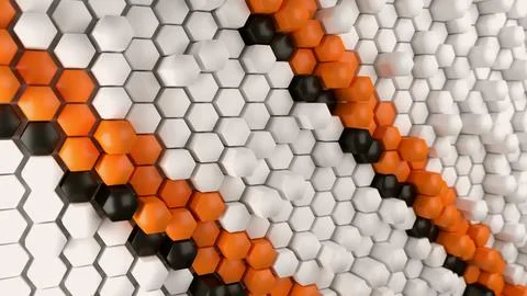 Array of hexagons, with stripes of hexagons in white / orange / black Stock Illustration