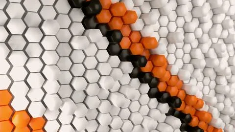 Array of hexagons, with stripes of hexagons in white / orange / black Stock Illustration