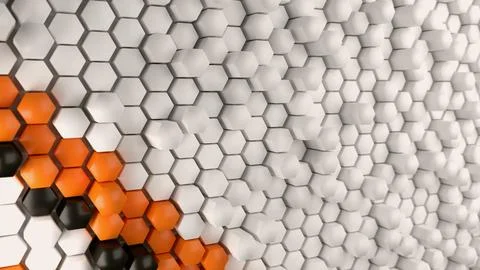 Array of hexagons, with stripes of hexagons in white / orange / black Stock Illustration