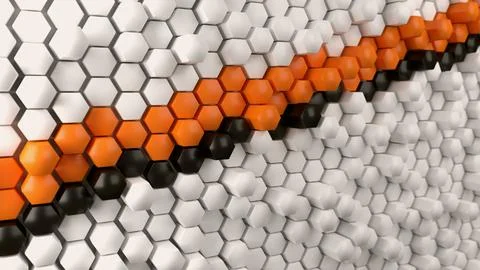Array of hexagons, with stripes of hexagons in white / orange / black Stock Illustration
