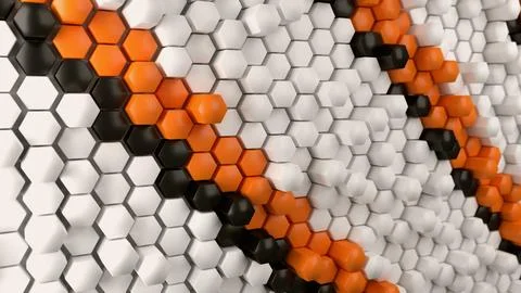 Array of hexagons, with stripes of hexagons in white / orange / black Stock Illustration