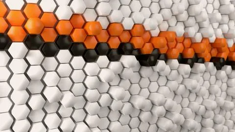 Array of hexagons, with stripes of hexagons in white / orange / black Stock Illustration
