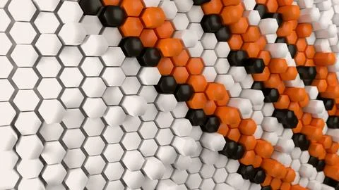 Array of hexagons, with stripes of hexagons in white / orange / black Stock Illustration