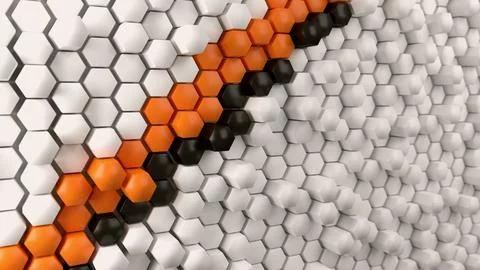 Array of hexagons, with stripes of hexagons in white / orange / black Stock Illustration