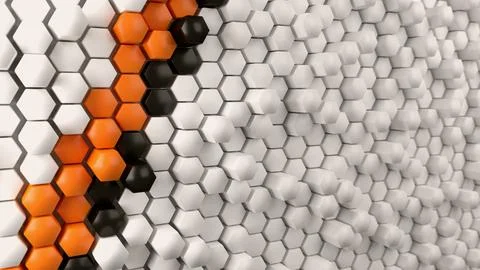 Array of hexagons, with stripes of hexagons in white / orange / black Stock Illustration