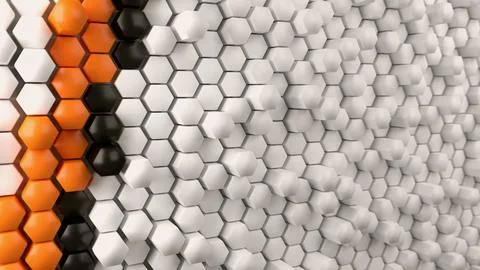 Array of hexagons, with stripes of hexagons in white / orange / black Stock Illustration