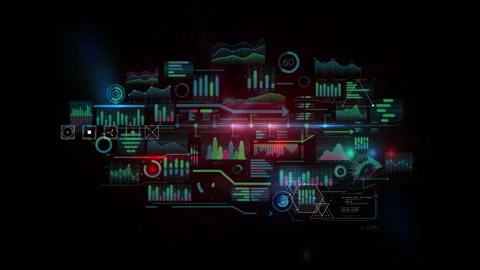 An array of infographic data projected in virtual space. Stock Footage 252950233
