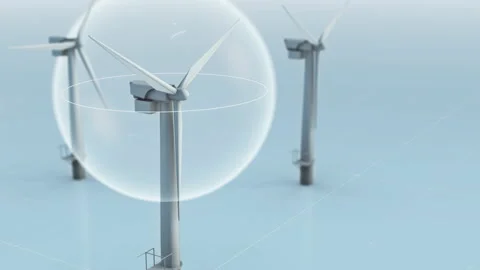 An Array of Large Spinning Wind Turbines. Wind Energy Produces No Greenhouse. Stock Footage 150725647