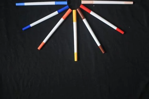An array of markers or colored pencils produces a beautiful bright colorful Stock Photos