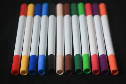 An array of markers or colored pencils produces a beautiful bright colorful Stock Photos