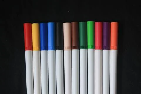 An array of markers or colored pencils produces a beautiful bright colorful Stock Photos