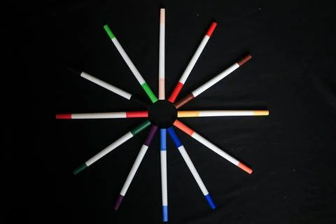 An array of markers or colored pencils produces a beautiful bright colorful Stock Photos