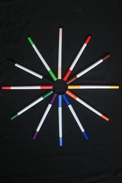 An array of markers or colored pencils produces a beautiful bright colorful Stock Photos