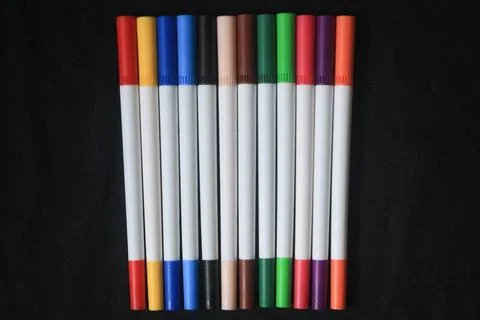 An array of markers or colored pencils produces a beautiful bright colorful Stock Photos