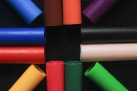 An array of markers or colored pencils produces a beautiful bright colorful Stock Photos