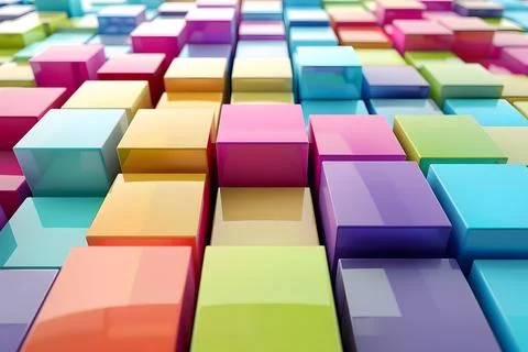 Array of multi-colored 3d cubes creating a vibrant geometric pattern Stock Photos